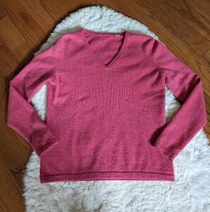 100% CASHMERE pink knit v neck pullover sweater women's Small